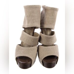 YSL Yves Saint Laurent wooden heels sandals in beige